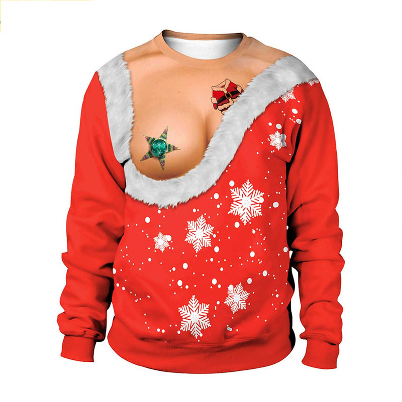 Ugly Christmas Sweater Spoof Sexy Digital Printed round Neck Couple Sweater