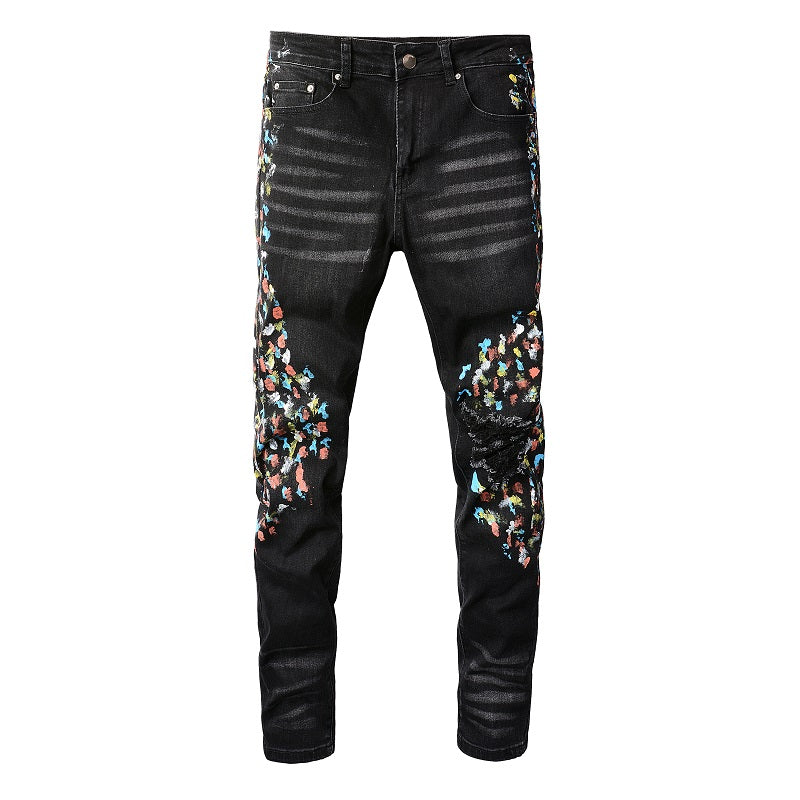 Amiri Jeans Casual Hip Hop Wash Splash-Ink Painted Slim Jeans Casual Fashionable 864
