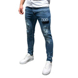 J Shaped Jeans New Men's Jeans Zipper Trousers Badge Worn