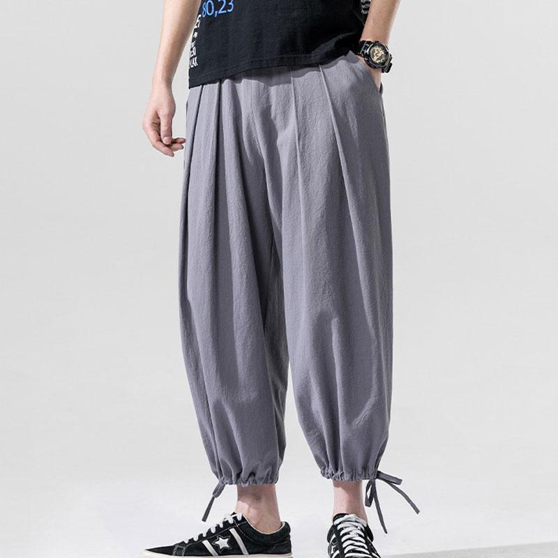 Linen Pants Straight Leg Pants Drawstring Lightweight Elastic Beach Pants Men's Loose Casual Summer
