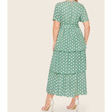 Women Plus Size Midi Dresses Waist Trimming Short-Sleeved Polka Dot Cake Dress