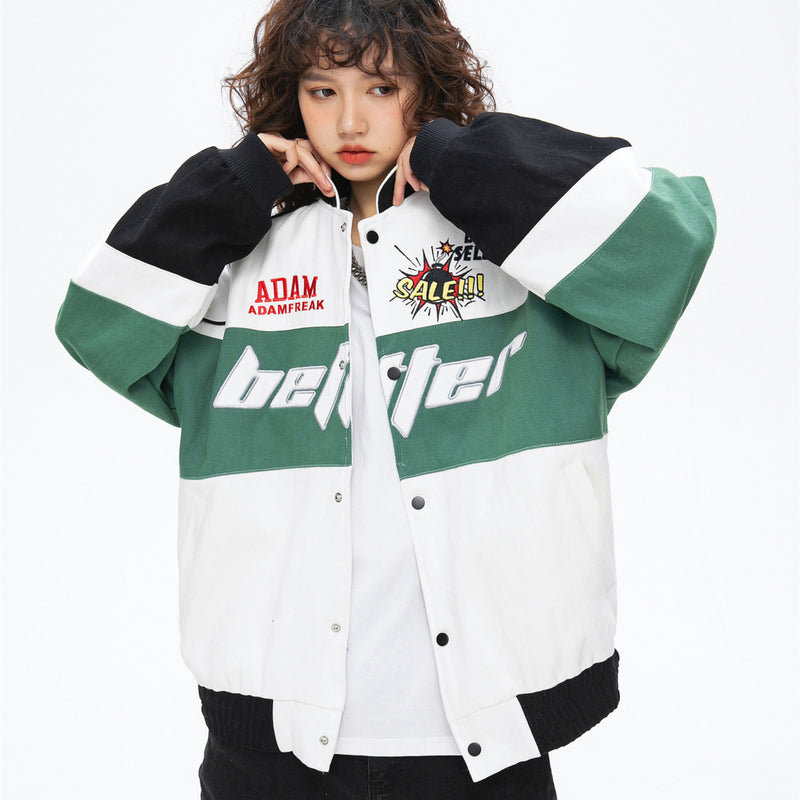 Blackair Jacket Vintage Casual Multicolor Embroidered Baseball Collar Cotton Jacket