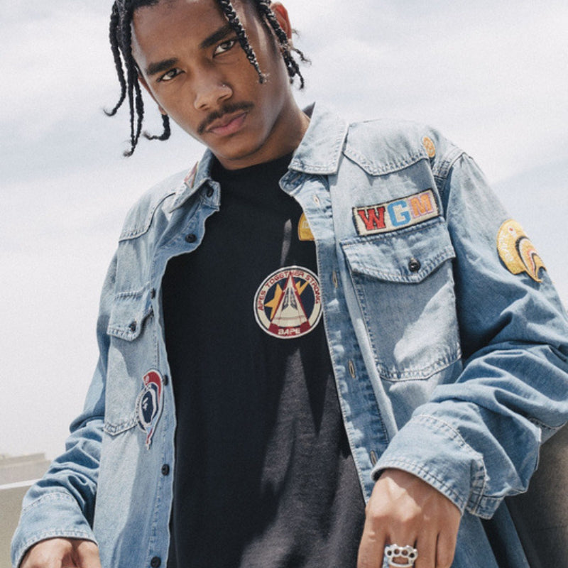 BAPE Varsity Jacket Denim Jacket for Men and Women Casual plus Size Coat Jacket Autumn