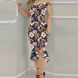 Knee Length Semi Formal Dresses for Wedding Summer Sexy off-Shoulder Printed Dress