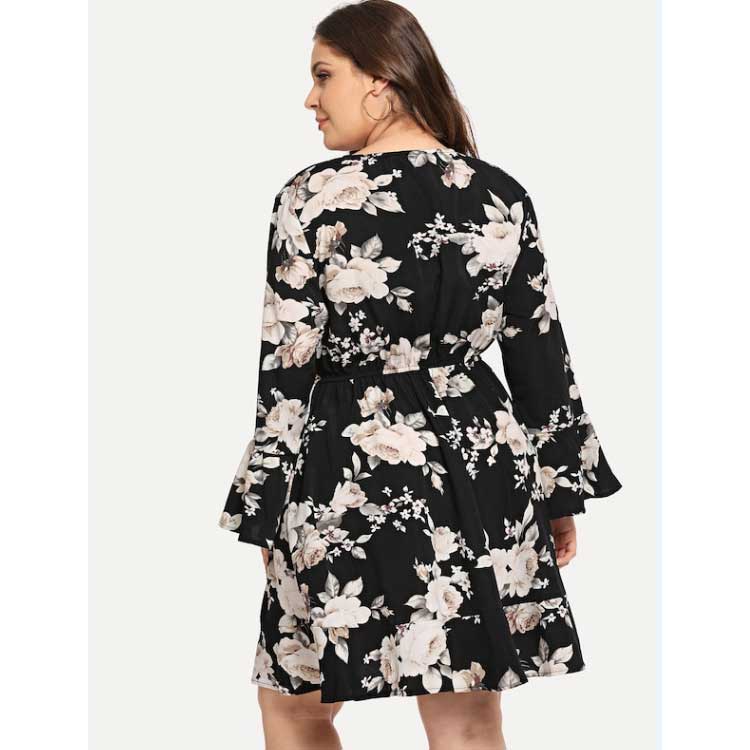 Women Plus Size Mini Dresses Elastic Waistband Slimming Chiffon Dress