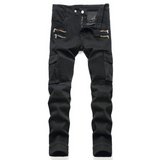 J Shaped Jeans Men's Motorcycle Elastic Pleated Zipper Tooling Large Size