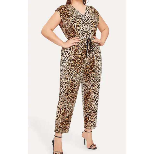 Women Plus Size Pants Leopard Print Fashion Casual Jumpsuit