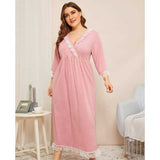 Women Plus Size Maxi Dresses Autumn and Winter Long Sleeve Solid Color Lace Stitching Home Dress