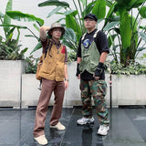 Hip Hop Camoufiage Print Savage Orange Camo Cargo Pants Spring and Autumn Workwear Camouflage Long Pants Loose Hip Hop plus Size