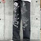 Anime Print Jeans Denim Pants for men Printed Loose Straight Casual Jeans