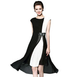 Black and White Dress Summer Chiffon Dress Slim-Fit Midi Dress