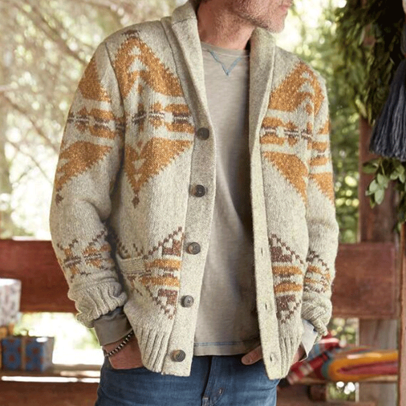 John Dutton Jacket Jacquard Outerwear Sweater Long Sleeve Knitted Coat Top for Men