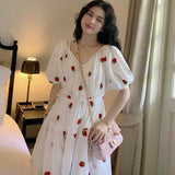Strawberry Embroidered White Swing dress Midi Dress
