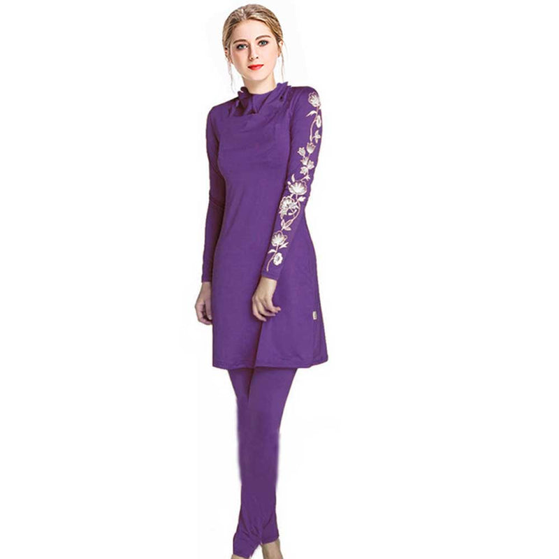 Burkini Muslim Swimwear Printed Swimsuit Beachwear Hooded Three-Piece Set