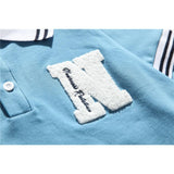 Men's T Shirt Summer Casual Tops Letter Embroidered Long Sleeve T-shirt Men's Color Stitching Turnover Neck Pullover Boyfriend Harajuku Style Trendy