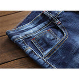 J Shaped Jeans New Men 'S Jeans Slim Fit Ripped Ankle-Tied Embroidered Patch Pattern Trendy Beggar Trousers