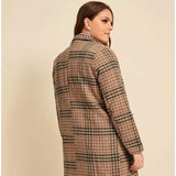 Women Plus Size Tops Plaid Cardigan Long Sleeve Lapel Coat