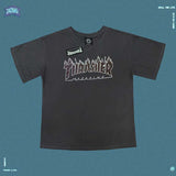 Thrasher T Shirt Summer Vintage Flame Letter Print Couple Niche Loose
