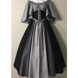 Vintage Empire Waist Dress Stitching Flounced Sleeve Lace-up Cinched Swing Dress Dress for Women