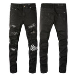 Amiri Jeans Casual Hip Hop Wash Splash-Ink Painted Slim Jeans Casual Fashionable 8538