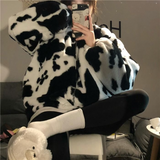 Women Dalmatian Coat Autumn and Winter Thickening Cows Pattern Coat Women Loose