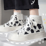 Cow Print Hey Dude Shoes High-Top Canvas Shoes Female Student Lace-up White Shoes Cow Board Shoes
