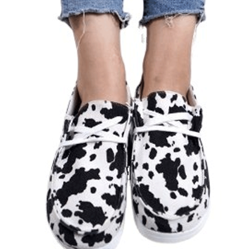 Cow Print Hey Dude Shoes Low Cut round Head Casual Women's Canvas Shoes Loafers
