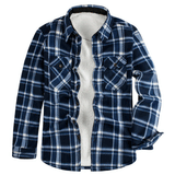 Mens Flannel Jacket with Hoodie Autumn and Winter Plaid Shirt Men's Fleece Lined Padded Warm Keeping Top Shirt Berber Fleece Coat