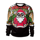 Black Christmas Sweater Crew Neck 3D Printed Santa Claus Loose
