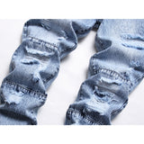 J Shaped Jeans Men's Ripped Denim Slim-Fit Straight Trousers