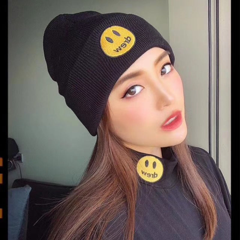 Justin Bieber Toque Embroidered Smiley Woolen Cap Knitted Hat Beanie Hat