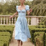 Women Summer Dresses Midi Dress Fashion Puff Sleeve Floral Dress