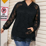 Women Plus Size Tops Lace Stitching Hooded Long Sleeve Sweater