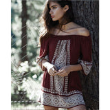 Women Dresses Summer Embroidered off-Shoulder Waist Dress