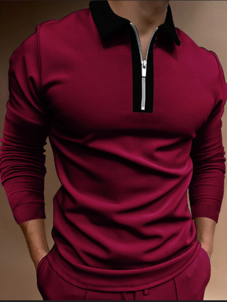 Polo Shirts Autumn Men's Zipper Stitching T-shirt Long Sleeve