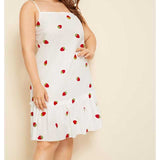 Women Plus Size Midi Dresses Spaghetti-Strap Floral Print Dress