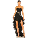 Emily Ratajkowski Dress Pleated Skirt Trailing Tube Top Dress