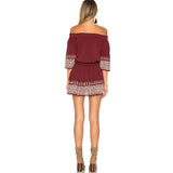 Women Dresses Summer Embroidered off-Shoulder Waist Dress