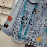 Spray Painted Jacket Graffiti Denim Clothing for Women Autumn Loose plus Size