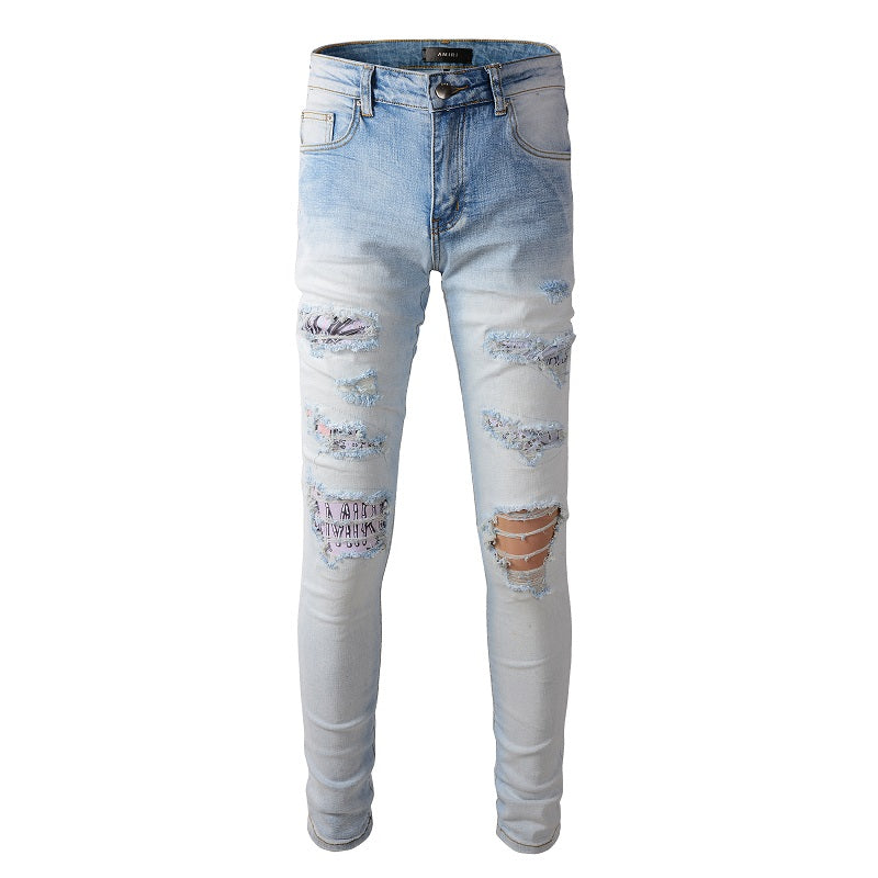 Amiri Jeans Casual Hip Hop Wash Splash-Ink Painted Slim Jeans Casual Fashionable 860