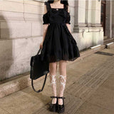 Gothic Lolita Harajuku Style Closing off-the-Shoulder Bow Waist Slimming Solid Color Dress