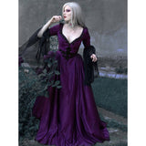 Vintage Empire Waist Dress Solid Color Lace Sexy Low-Cut Dress