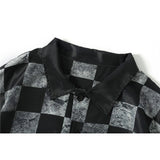 Men T Shirt Summer Casual Tops Gradient Color Short Sleeve Plaid Shirt Men's Elbow-Sleeved Top Shirt Street