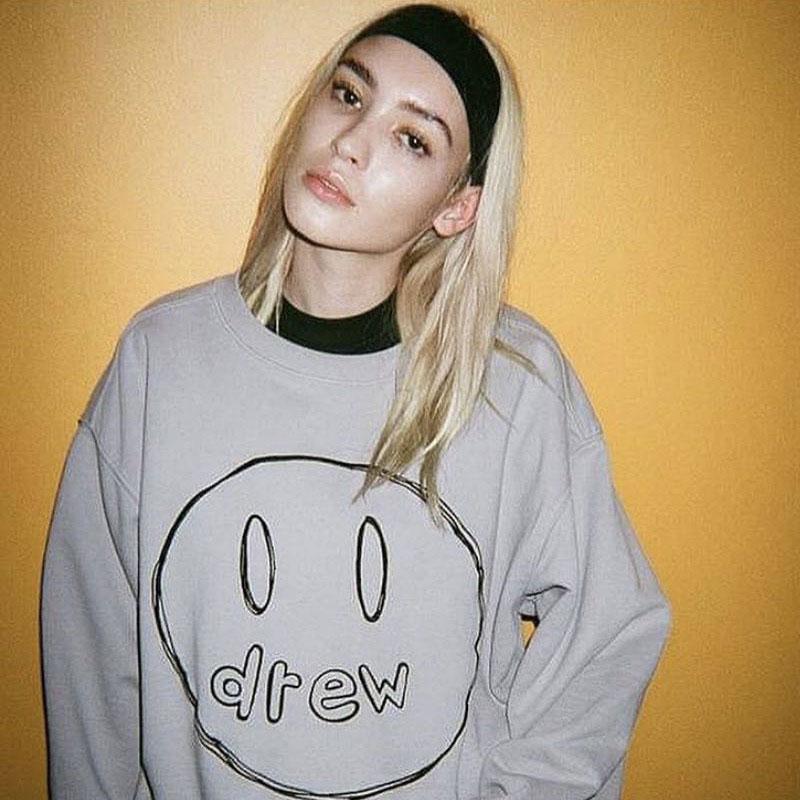 Justin Bieber Drew House High Street Wind Dhouse Graffiti Smiley Face FleeceLined Crew Neck Sweater Men's and Women's Tops