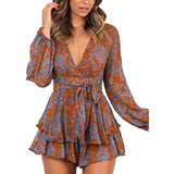 Nina Parker Dresses Floral Print Loose Lace-up Double-Layer Pleated Dress