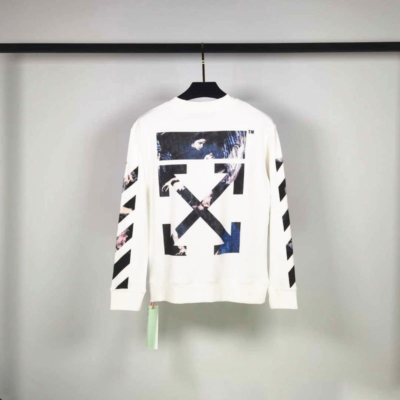 Off White Sweatshirts Long Sleeve round Neck Neck Sweater Autumn and Winter Oil Painting round Neck Men and Women