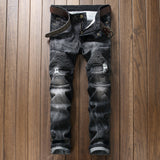 J Shaped Jeans Men's Stretch Fashion Pleated Slim Straight