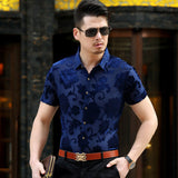 Transparent Shirt for Men Men's Short Sleeve Printed Shirt Printed Hollow Slim Shirt