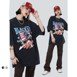 Blackair T Shirt Summer Short Sleeve Baseball Retro Printed Loose T-shirt
