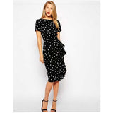 Women Plus Size Midi Dresses Retro Dots Slim Fit Short Sleeves and Dots Pencil Dress